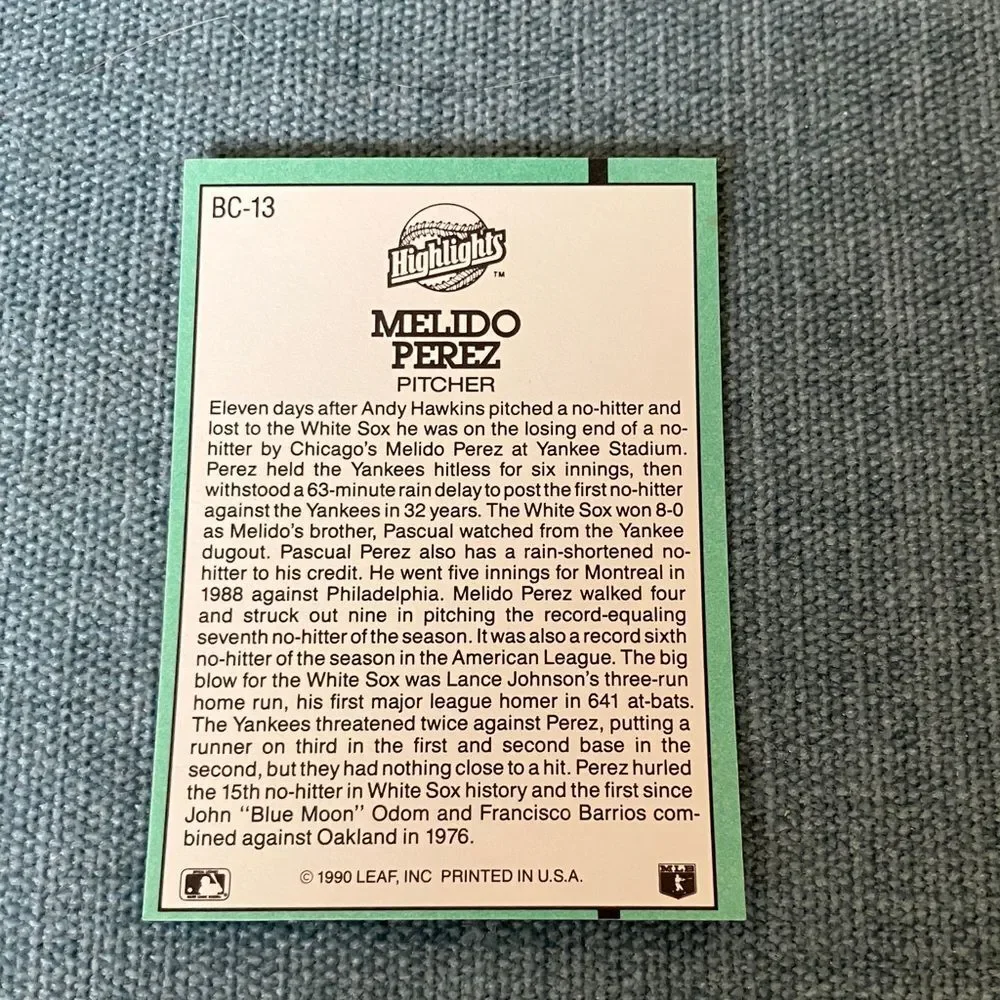 1991 Donruss Chicago White Sox Highlights Baseball Card Trading Card